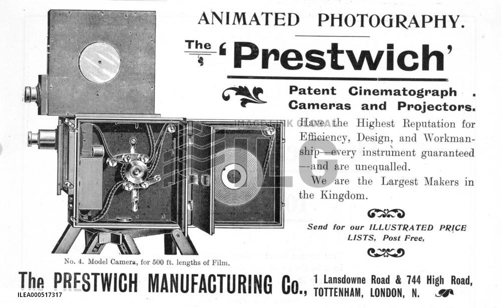 A 1901 ADVERTISEMENT FOR THE PRESTWICH NUMBER 4 CAMERA AS US