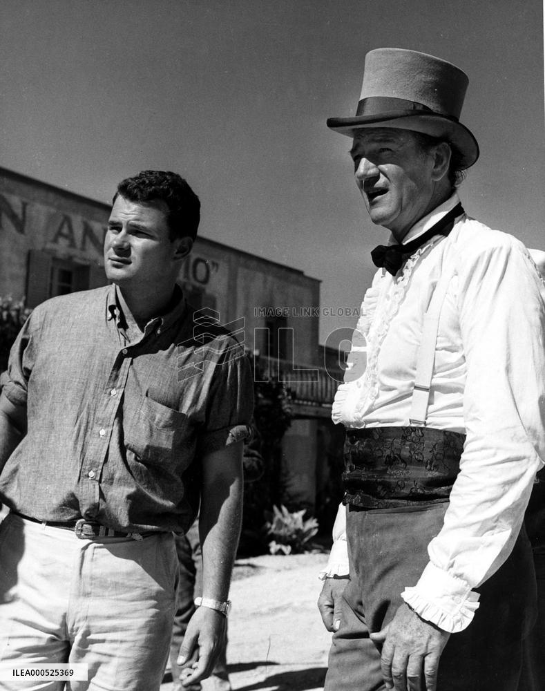 Michael and John Wayne on the set of The Alamo in 1960. Mich
