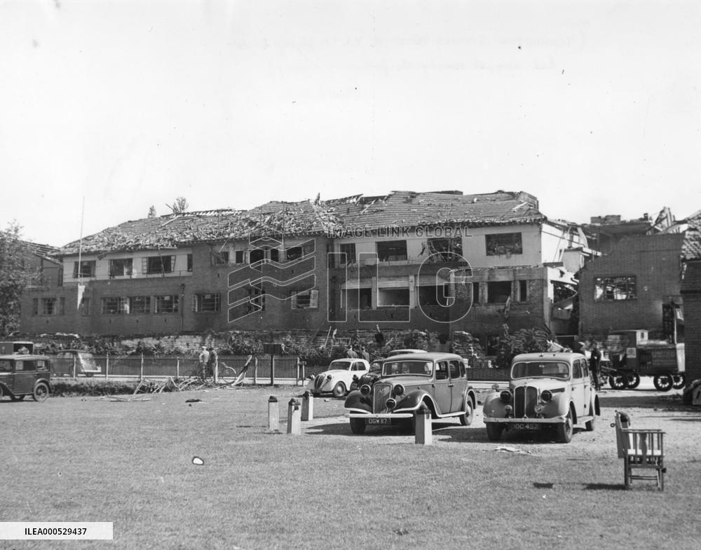 TEDDINGTON STUDIOS JULY 6, 1944 SHOWING V1 FLYING BOMB DAMAG