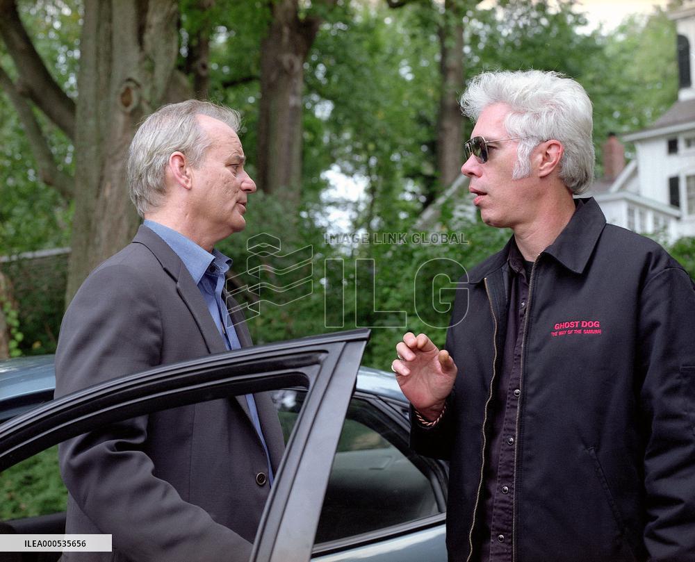 BILL MURRAY on the set of BROKEN FLOWERS with writer directo