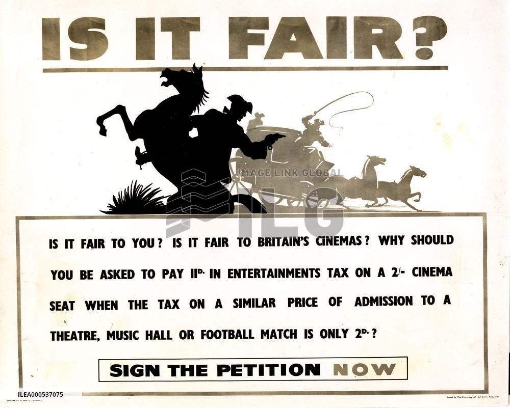 ENTERTAINMENT TAX  POSTER  LATE 1940s / 1950s  ENTERTAINMENT