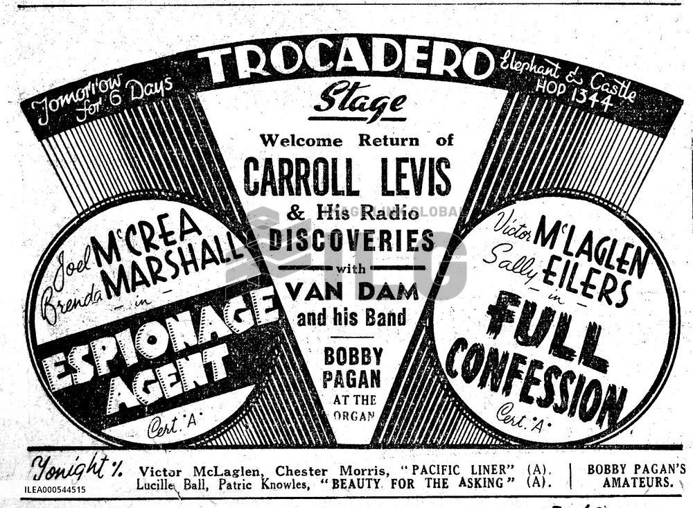 Ad for the TROCADERO CINEMA THEATRE, ELEPHANT AND CASTLE, LO
