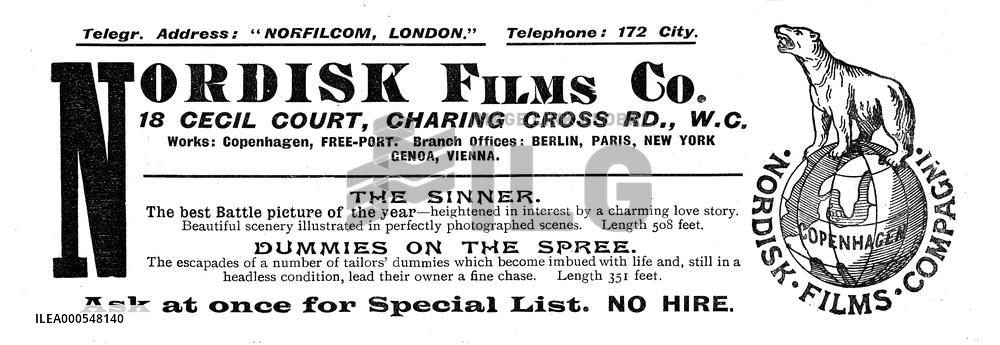 A 1908 ADVERTISEMENT FOR THE  FAMOUS PRODUCERS AND DISTRIBUT