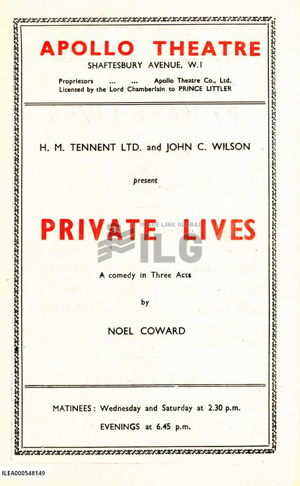 PRIVATE LIVES  Apollo Theatre production