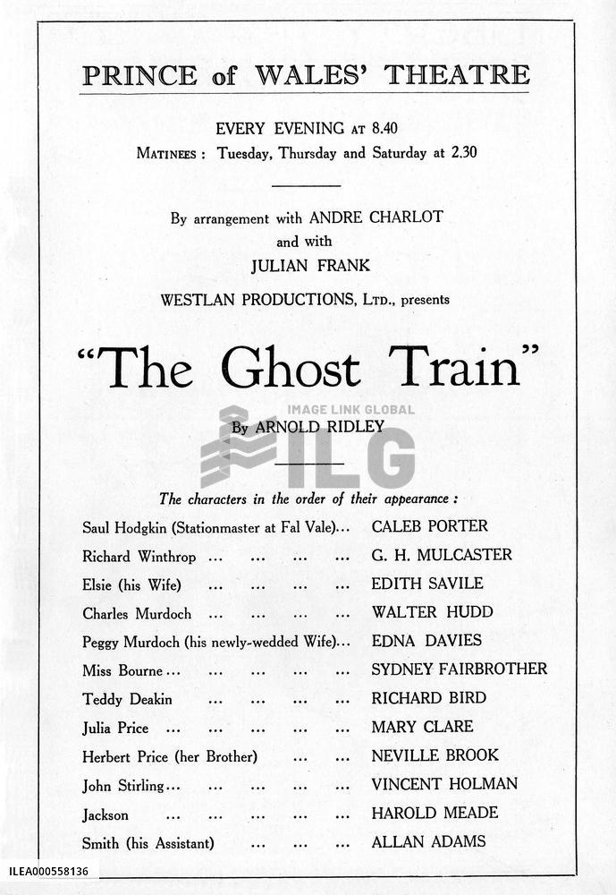THEATRE - THE GHOST TRAIN by Arnold Ridley   Prince of Wales