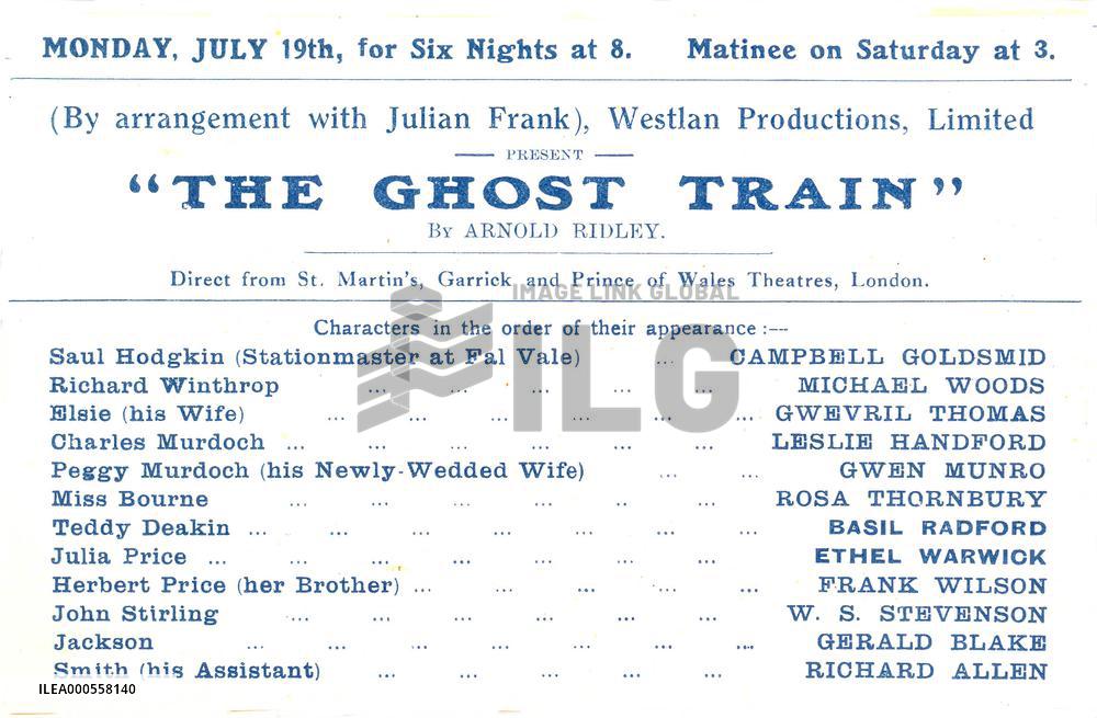 THEATRE - THE GHOST TRAIN by Arnold Ridley  Winter Gardens T