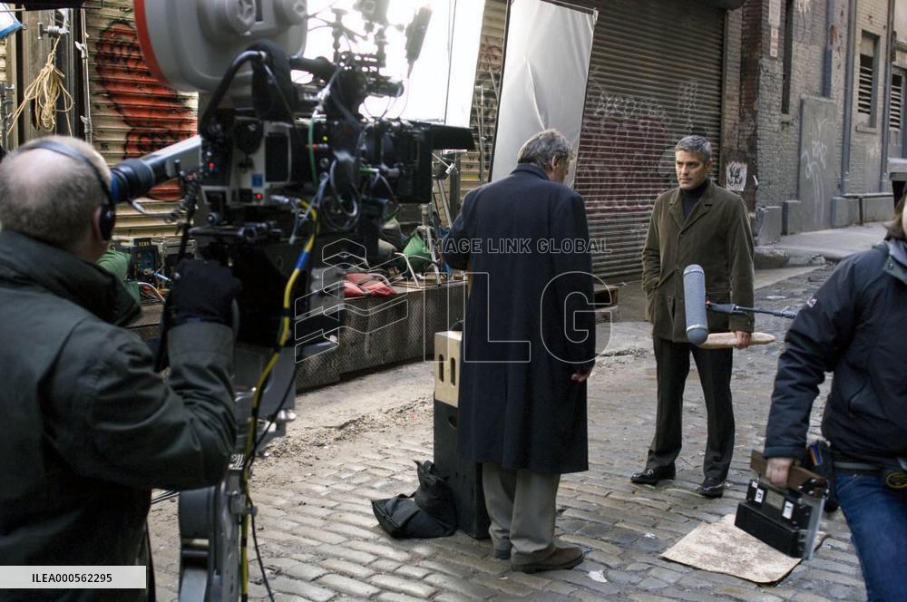 TOM WILKINSON and GEORGE CLOONEY film on a Tribeca street MI