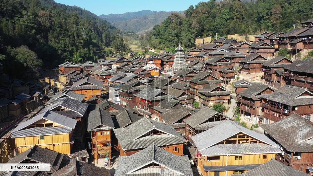 Dong Village Drying Grain In Winter