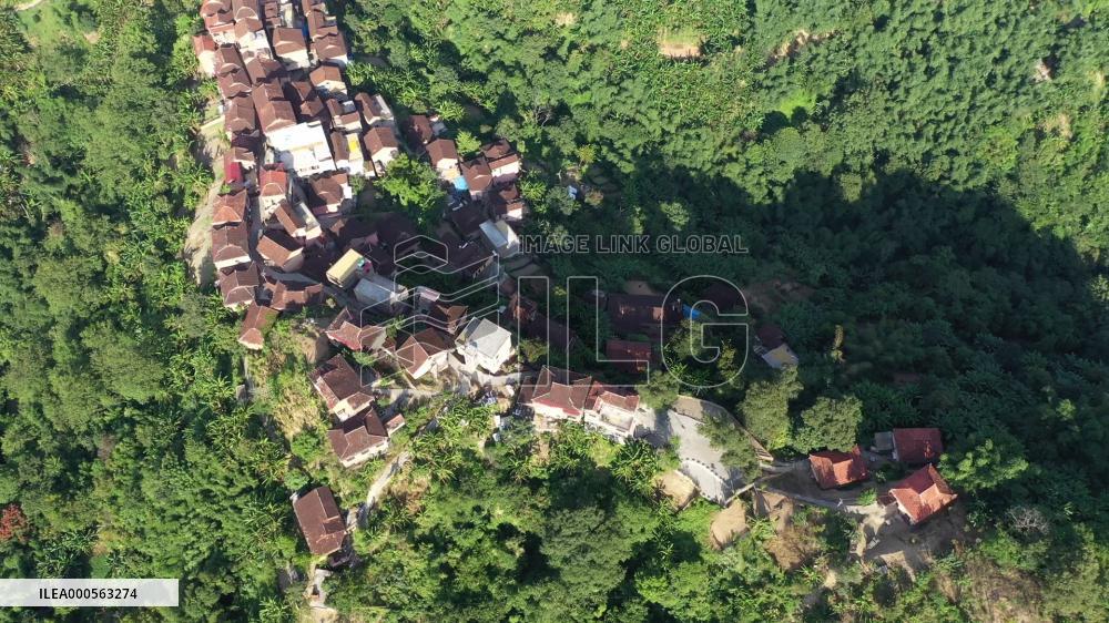 Aerial drone video of Yao Village In Guizhou