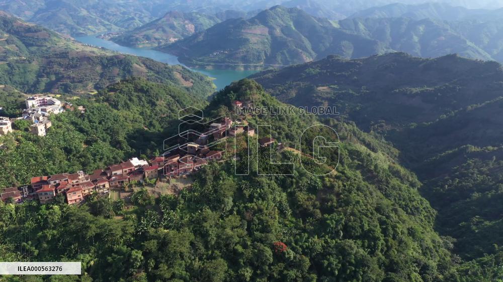 Aerial drone video of Yao Village In Guizhou