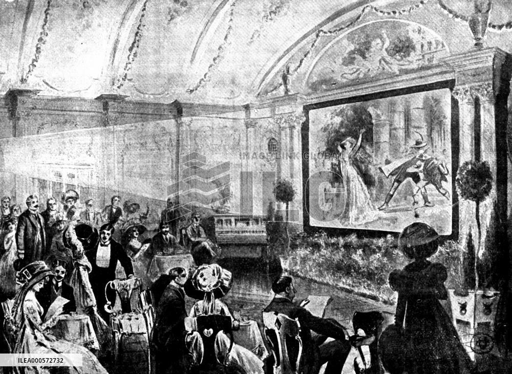 EARLY FILM SCREENING A 1911 illustration of the showrooms of