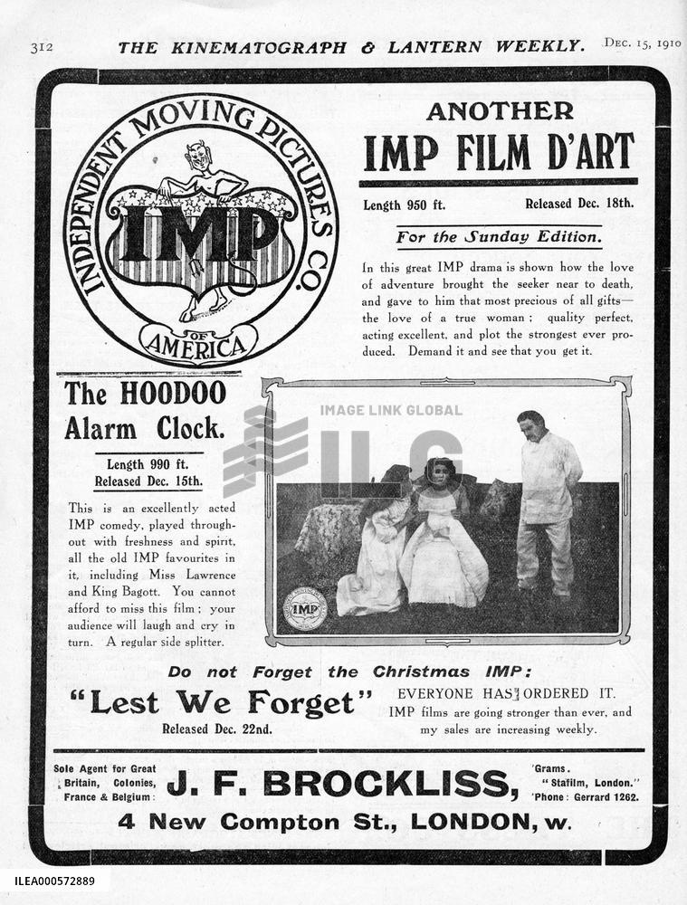 ADVERT FOR IMP FILMS FROM KINEMATOGRAPH &amp; LANTERN WEEKLY DEC