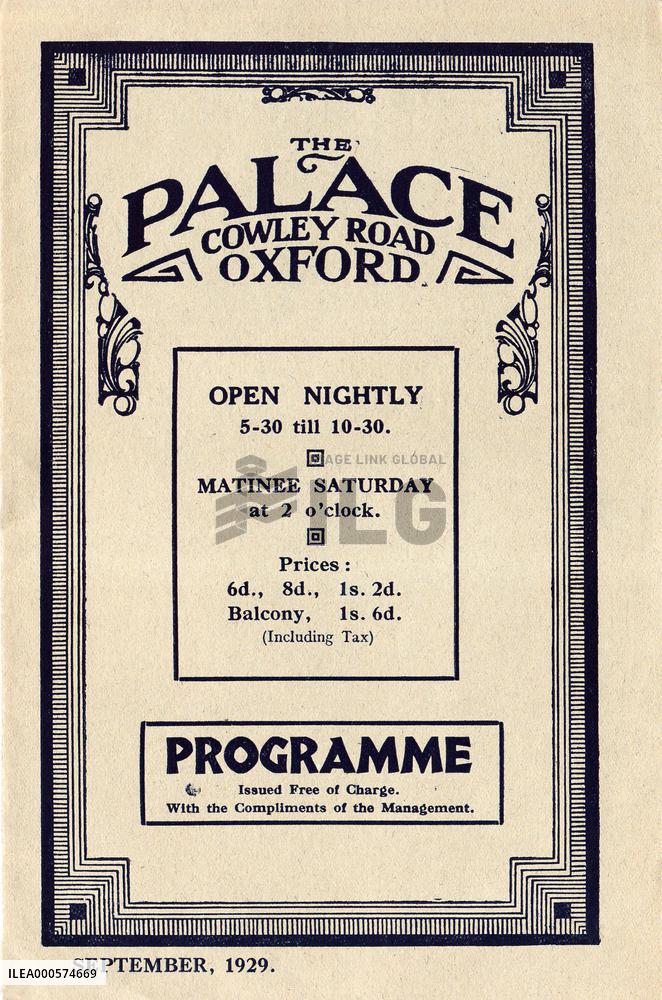 CINEMA PROGRAMME for the PALACE CINEMA, Cowley Road, Oxford
