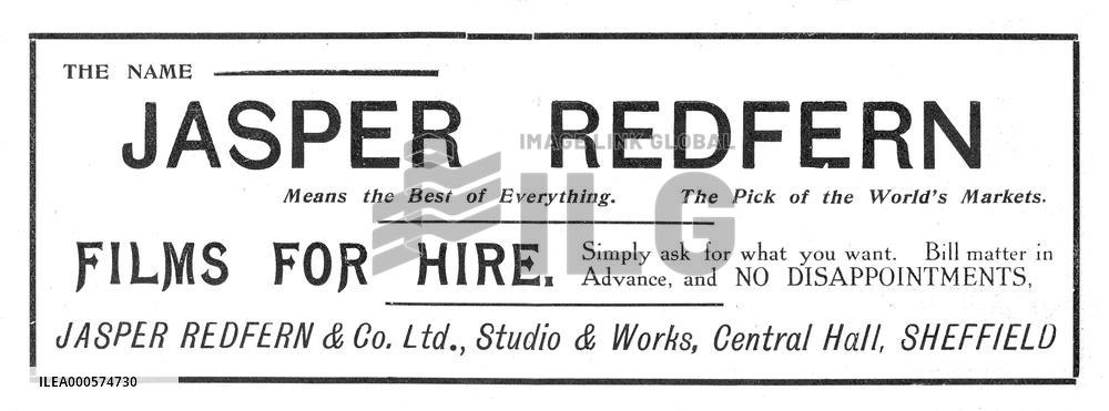 A 1908 advertisement for JASPER REDFERN the Sheffield based