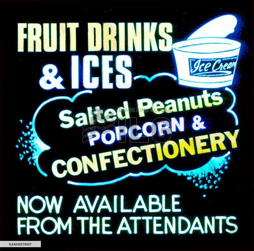 A slide shown on cinema screens during the interval between