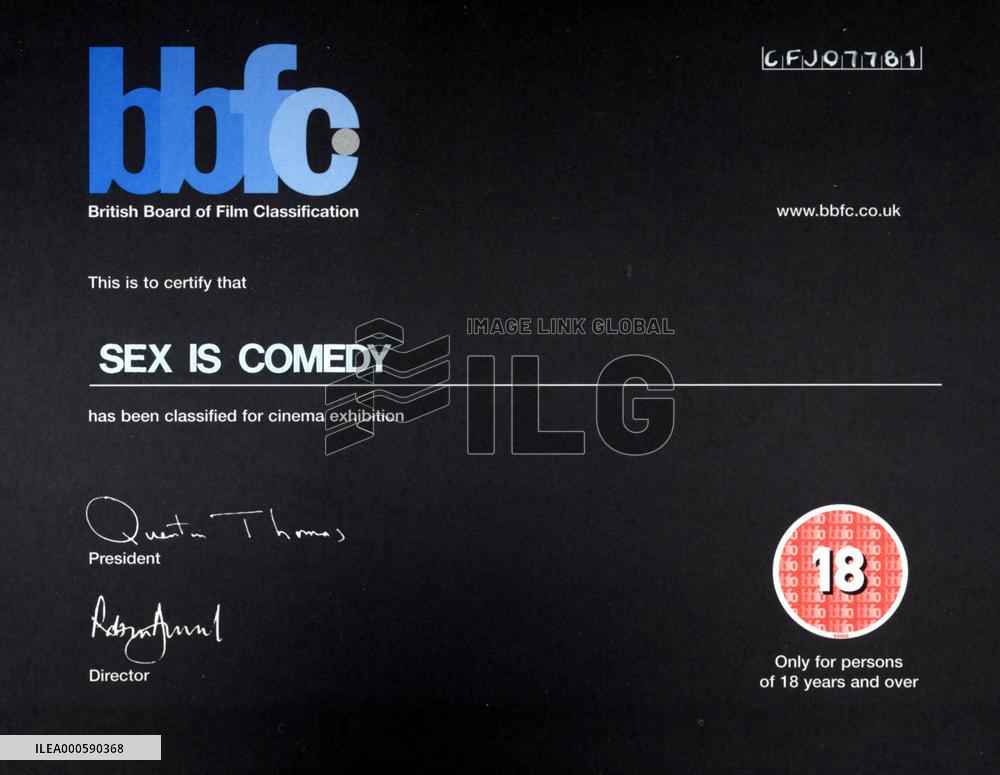 BRITISH BOARD OF FILM CLASSIFICATION '18' CERTIFICATE  SEX I