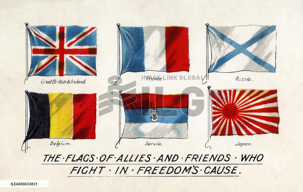 WW1 POSTCARD FLAGS 1915