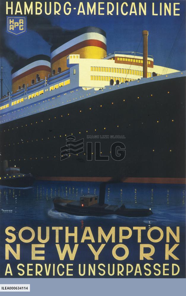 Hamburg American line passenger ship poster