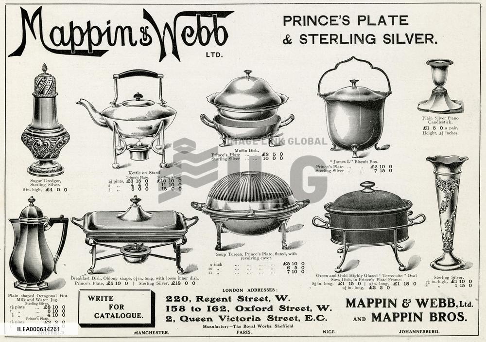 Advert for Mappin &amp; Webb Edwardian items 1907