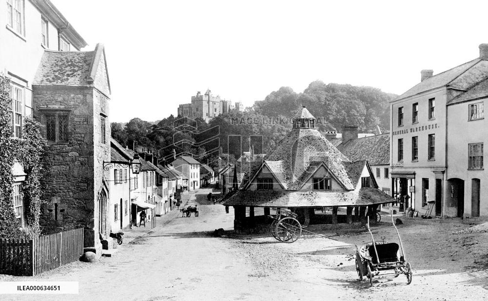 Dunster, the Market House and Castle 1890