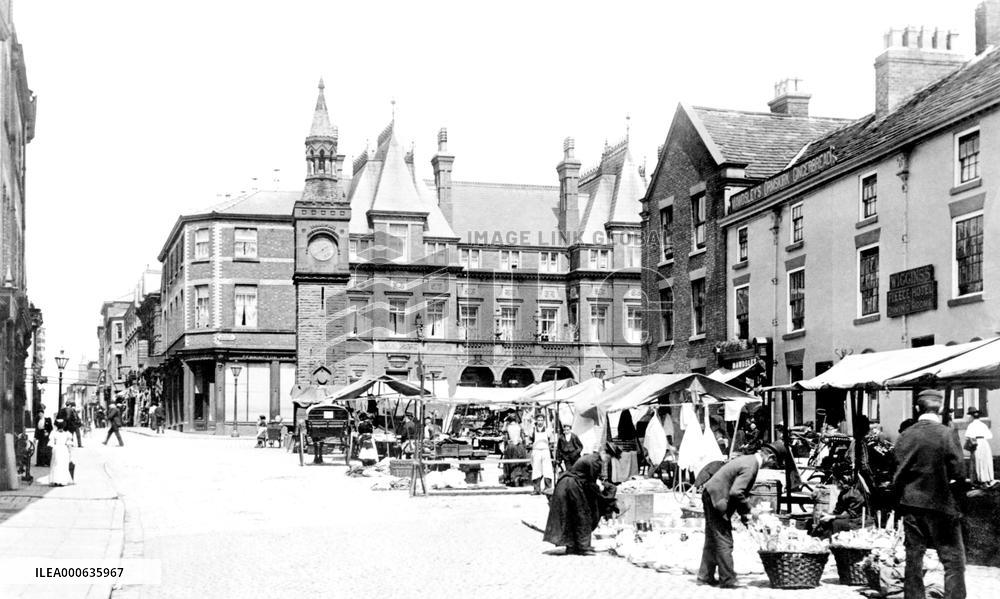 Ormskirk, Market Place and Aughton Street 1894