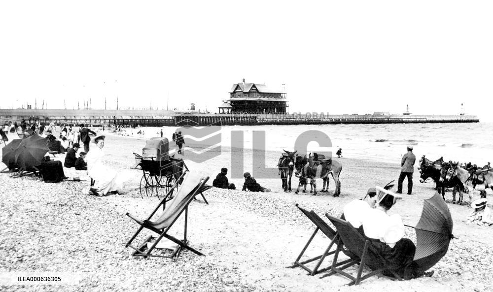 Lowestoft, the South Pier from the Sands 1896