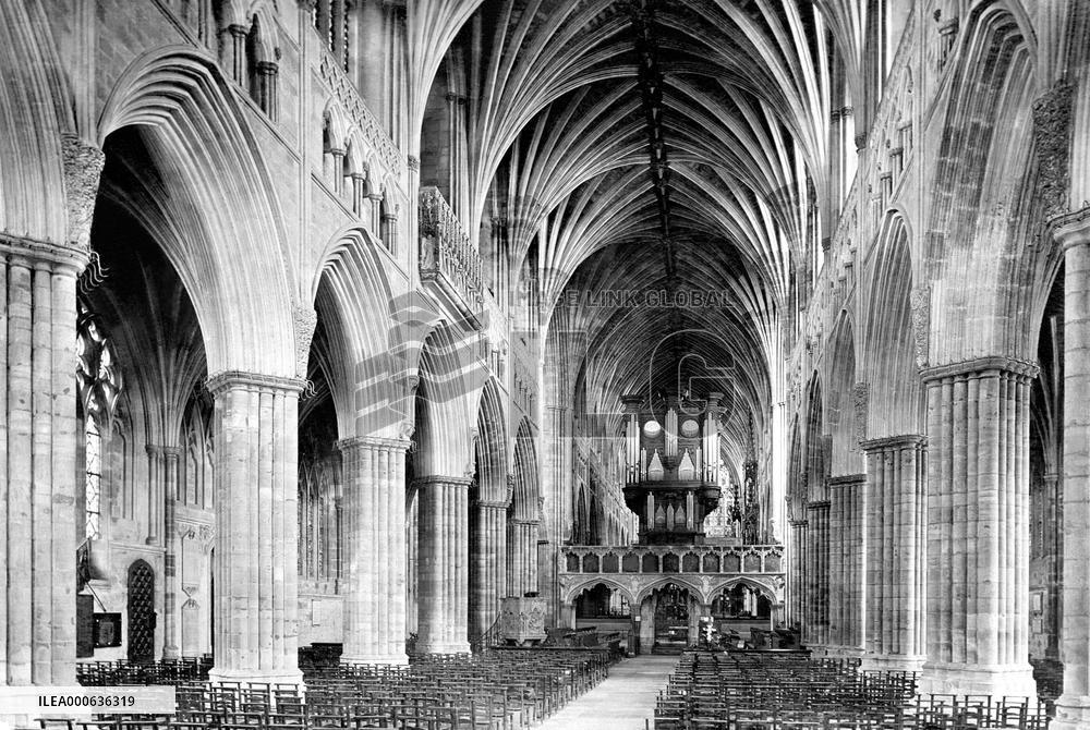 Exeter, the Cathedral, the Nave looking east 1896