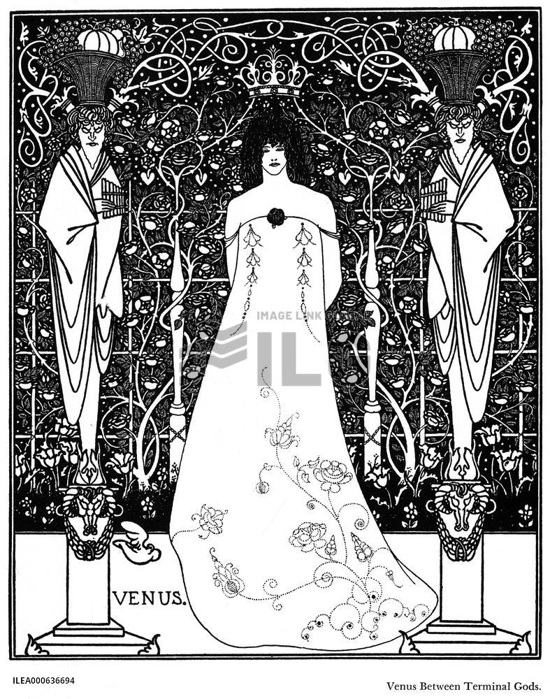 Venus between terminal gods by Aubrey Beardsley