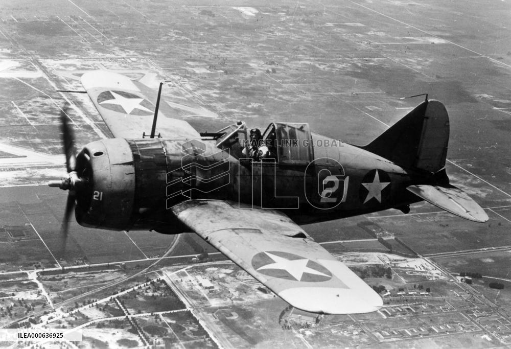 Brewster F2A Buffalo of the US Navy, aloft in Aug 1942