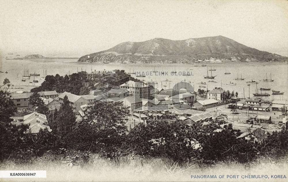 Panorama of Incheon with view toward Chemulpo Bay, Korea