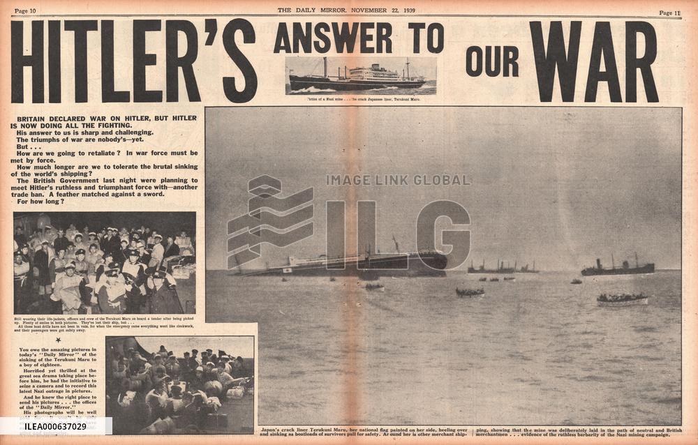 Japanese liner Terukuni Maru sinks after hitting German mine