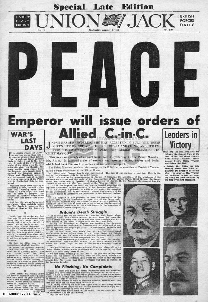 1945 Union Jack Peace as Japan accepts surrender