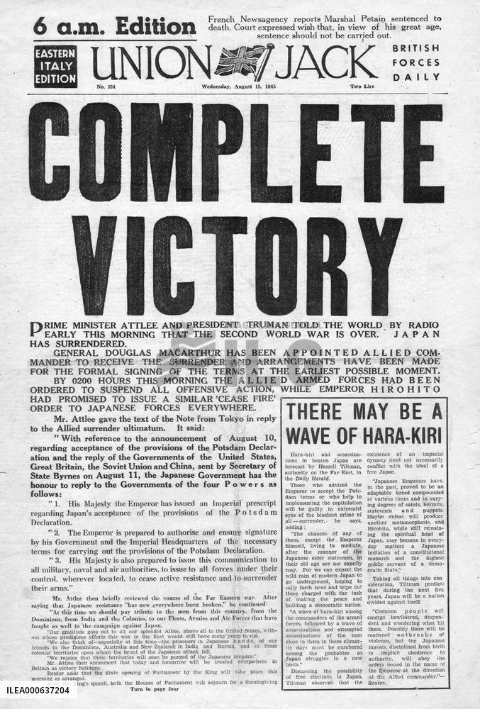 1945 Union Jack Victory as Japan accepts surrender