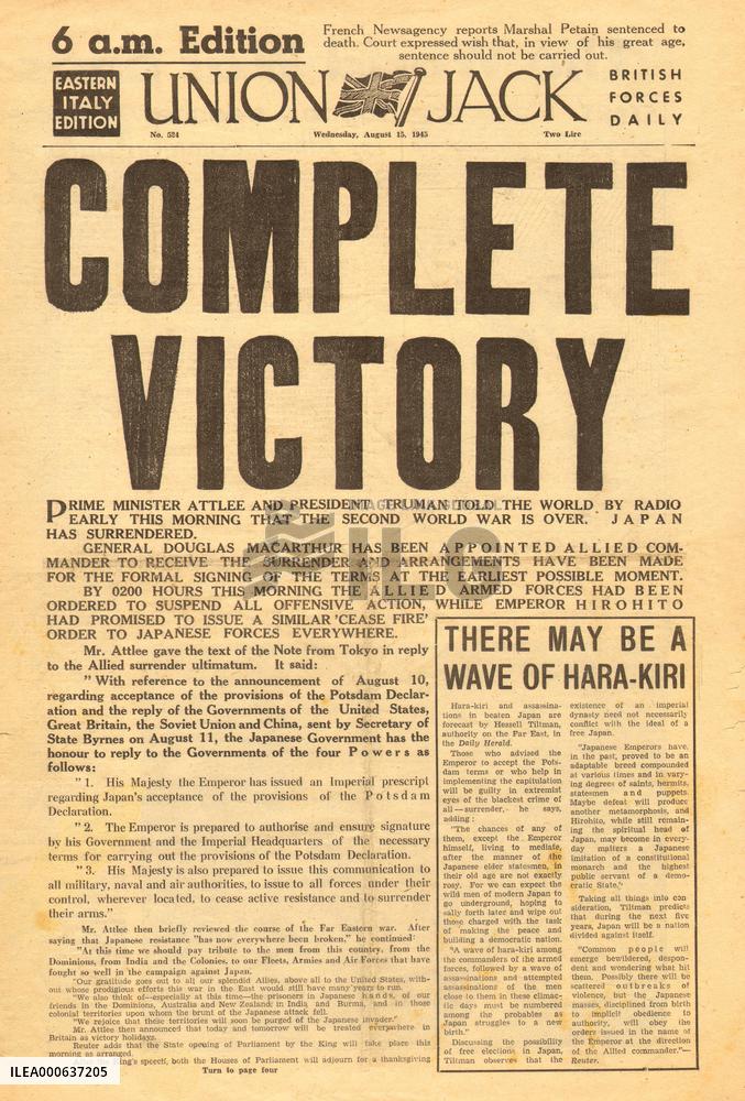 1945 Union Jack Victory as Japan accepts surrender
