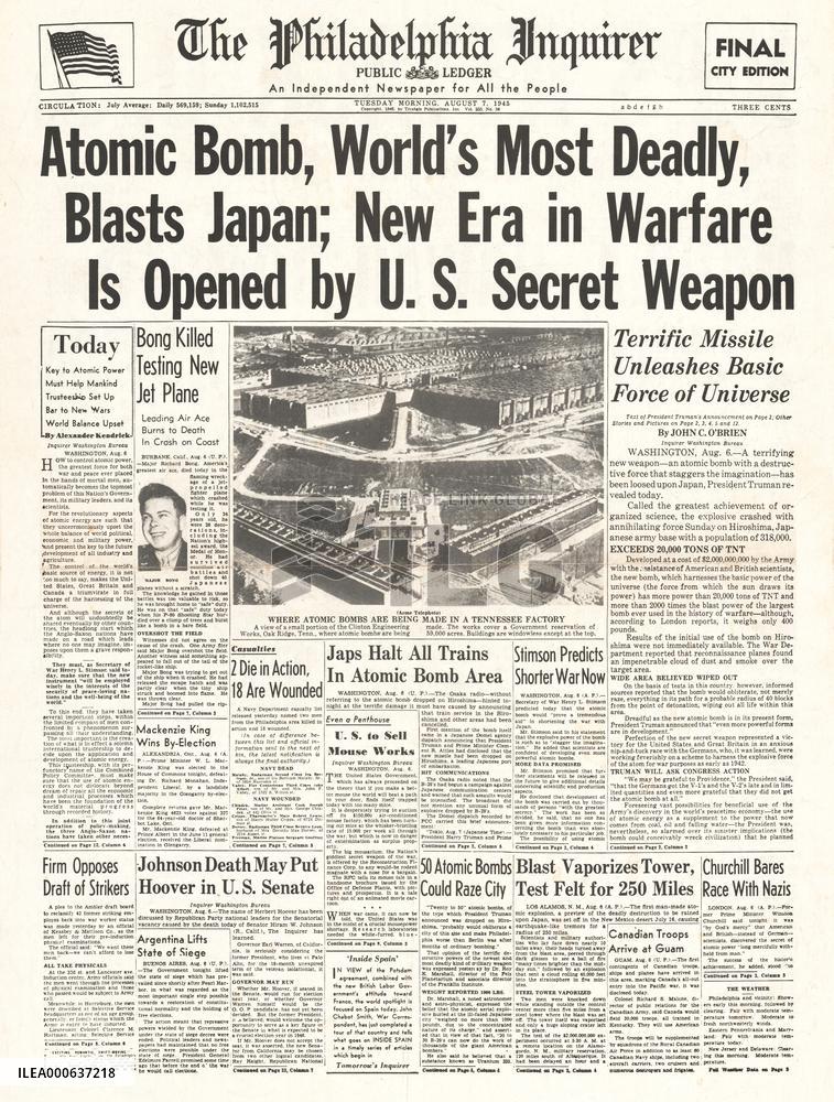 1945 Philadelphia Enquirer Atom Bomb Dropped On Hiroshima