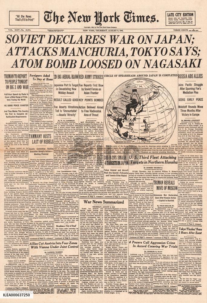 New York Times Russia declare war on Japan - Atom bomb, Naga