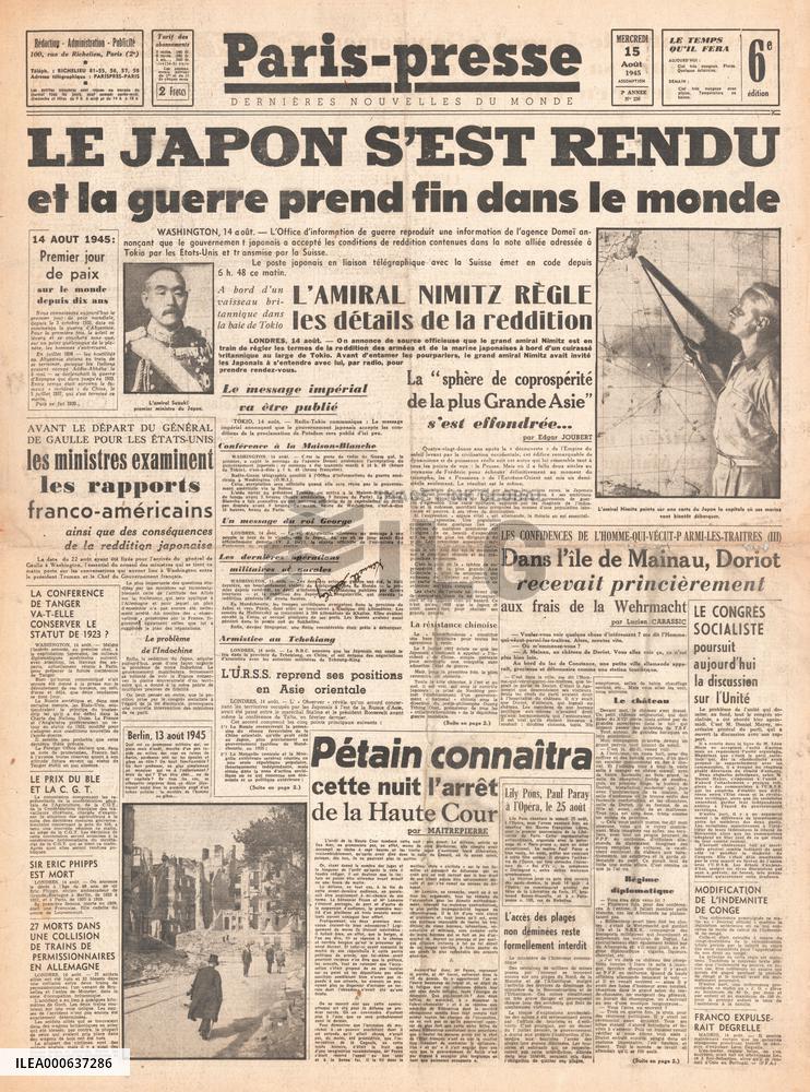 1945 Paris-presse World War Two ends and VJ Day