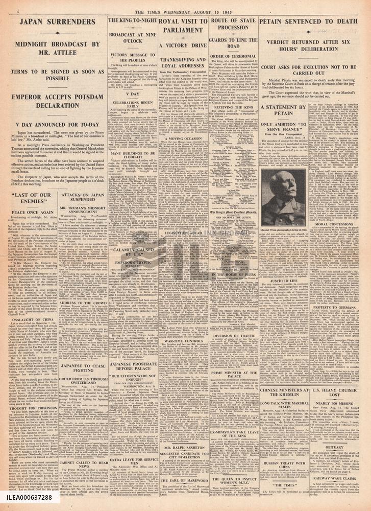 1945 The Times World War Two ends and VJ Day