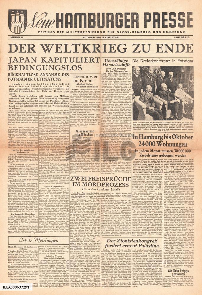 1945 Neue Hamburger Presse World War Two ends and VJ Day