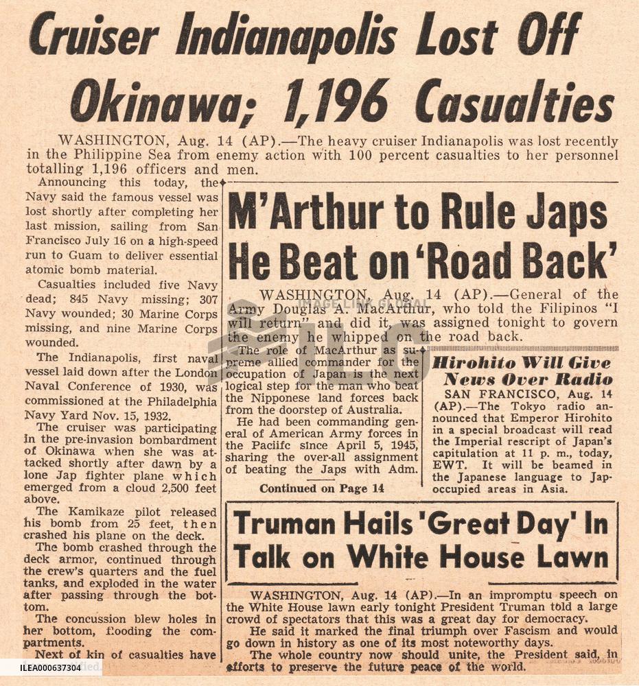 1945 Daily Mirror (New York) Sinking of the USS Indianapolis