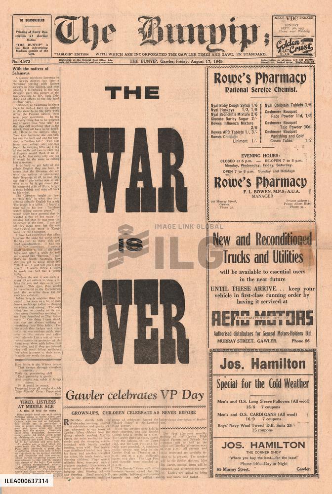 1945 The Bunyip (Australia) World War Two ends and VJ Day