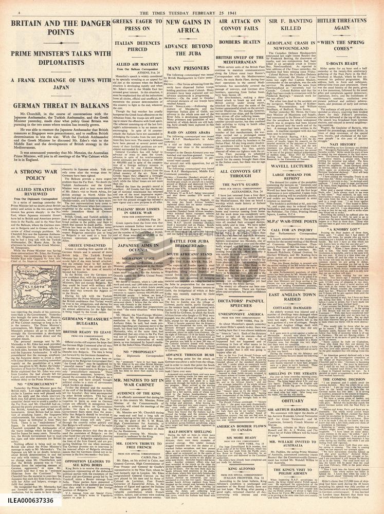 1941 The Times Churchill in diplomatic talks with Japan