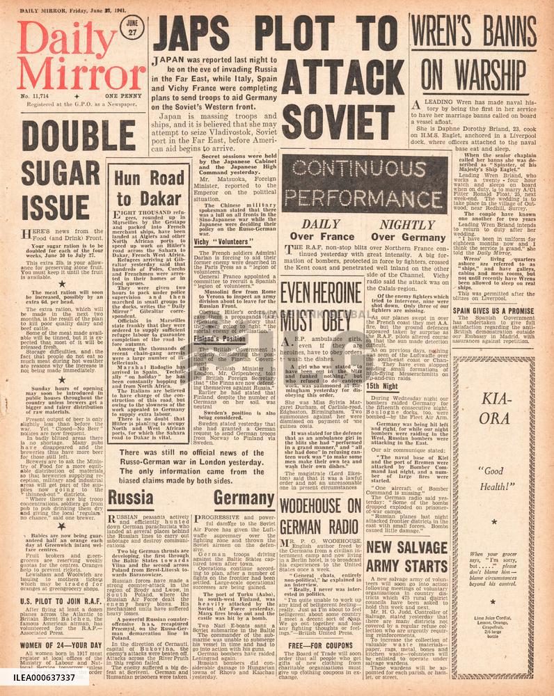 1941 Daily Mirror Japanese plot to attack Russia