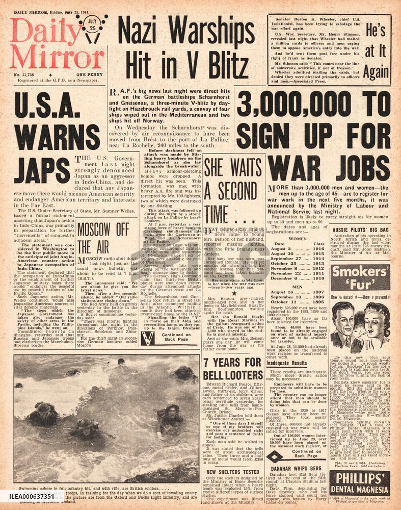 1941 Daily Mirror US Denounces Japan as Aggressor