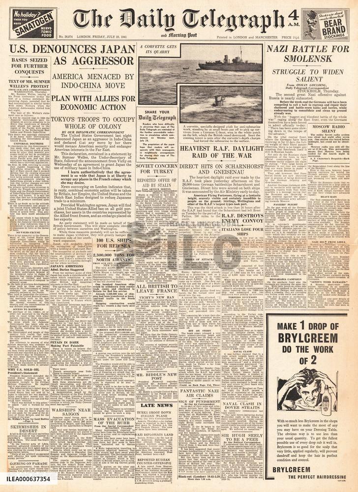 1941 Daily Telegraph US Denounces Japan as Aggressor