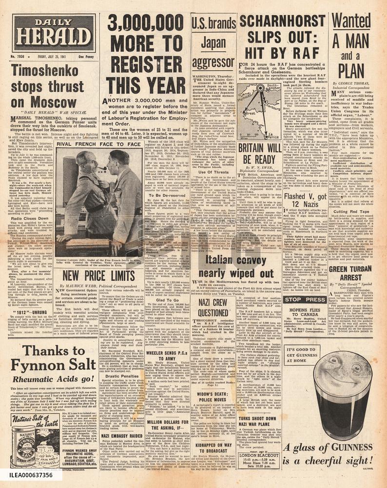 1941 Daily Herald US Denounces Japan as Aggressor