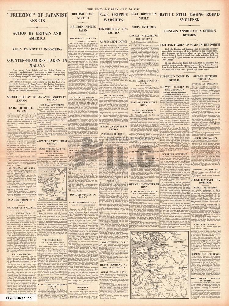 1941 The Times Britain and US Stop all trade with Japan