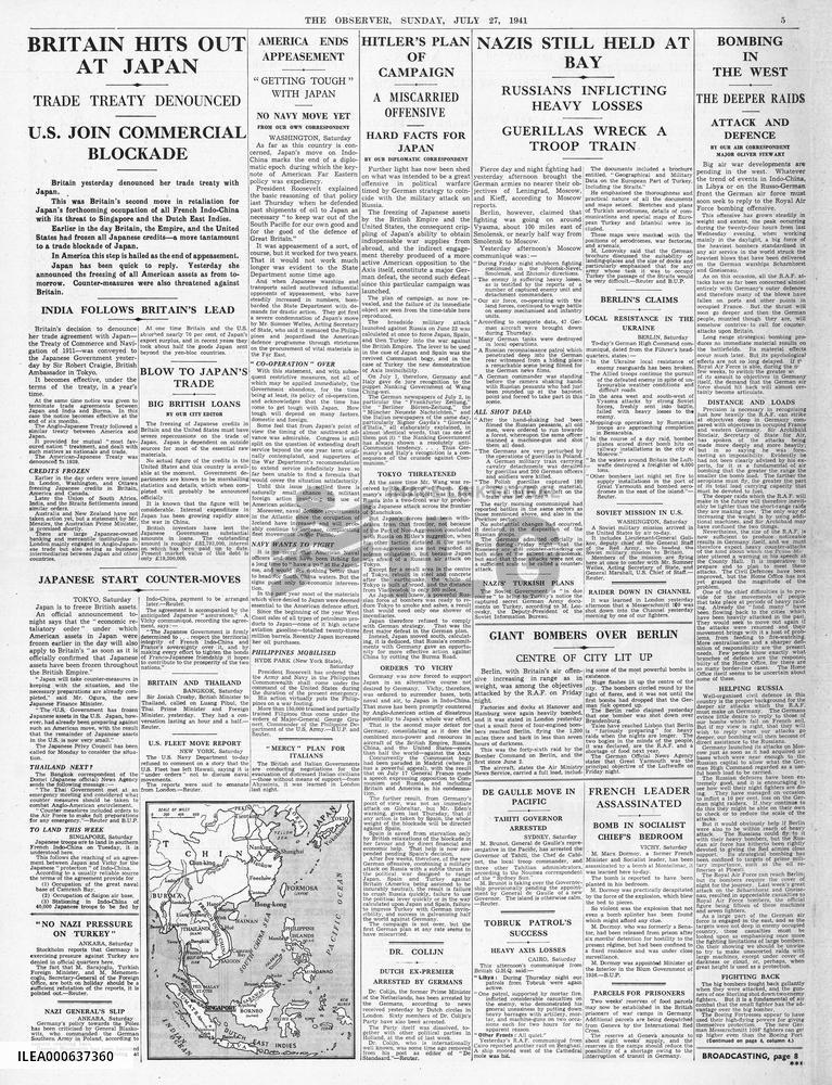 1941 The Observer Britain and US Stop all trade with Japan
