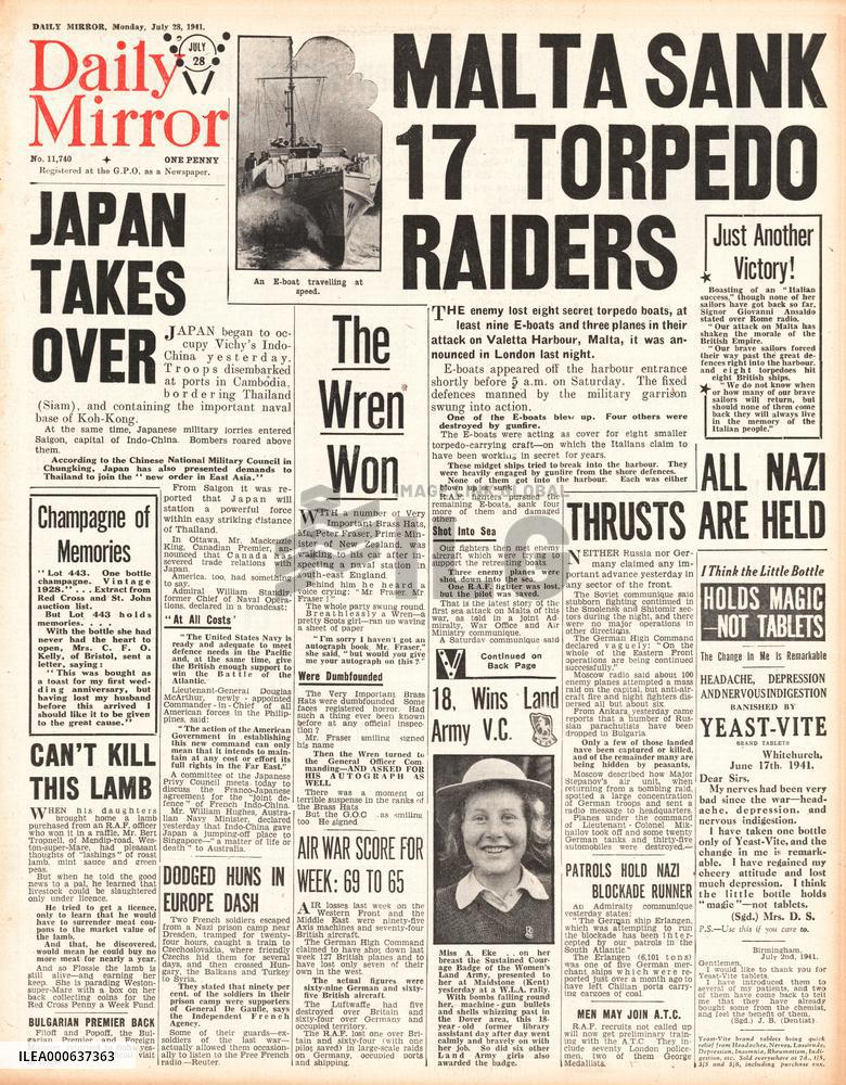 1941 Daily Mirror E-Boats sunk after raid on Malta