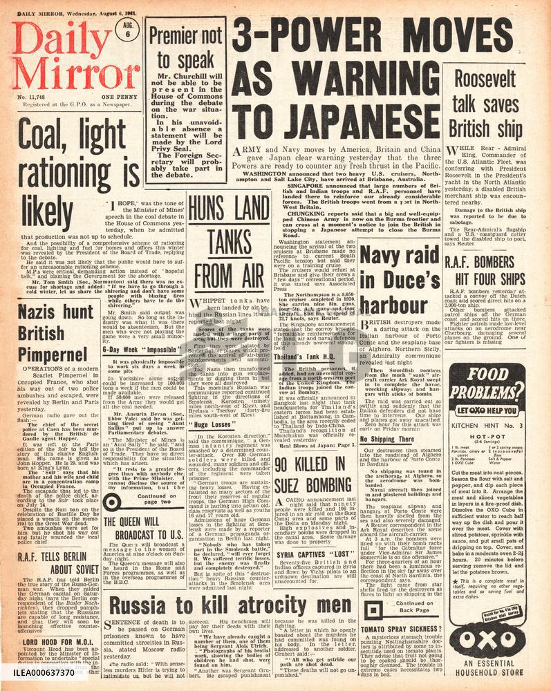 1941 Daily Mirror America, Britain and China warn Japan